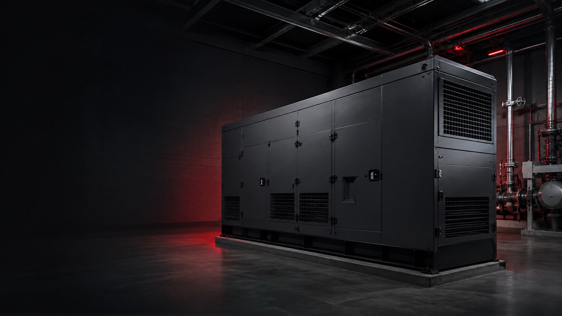 Enclosed industrial generator in a power facility