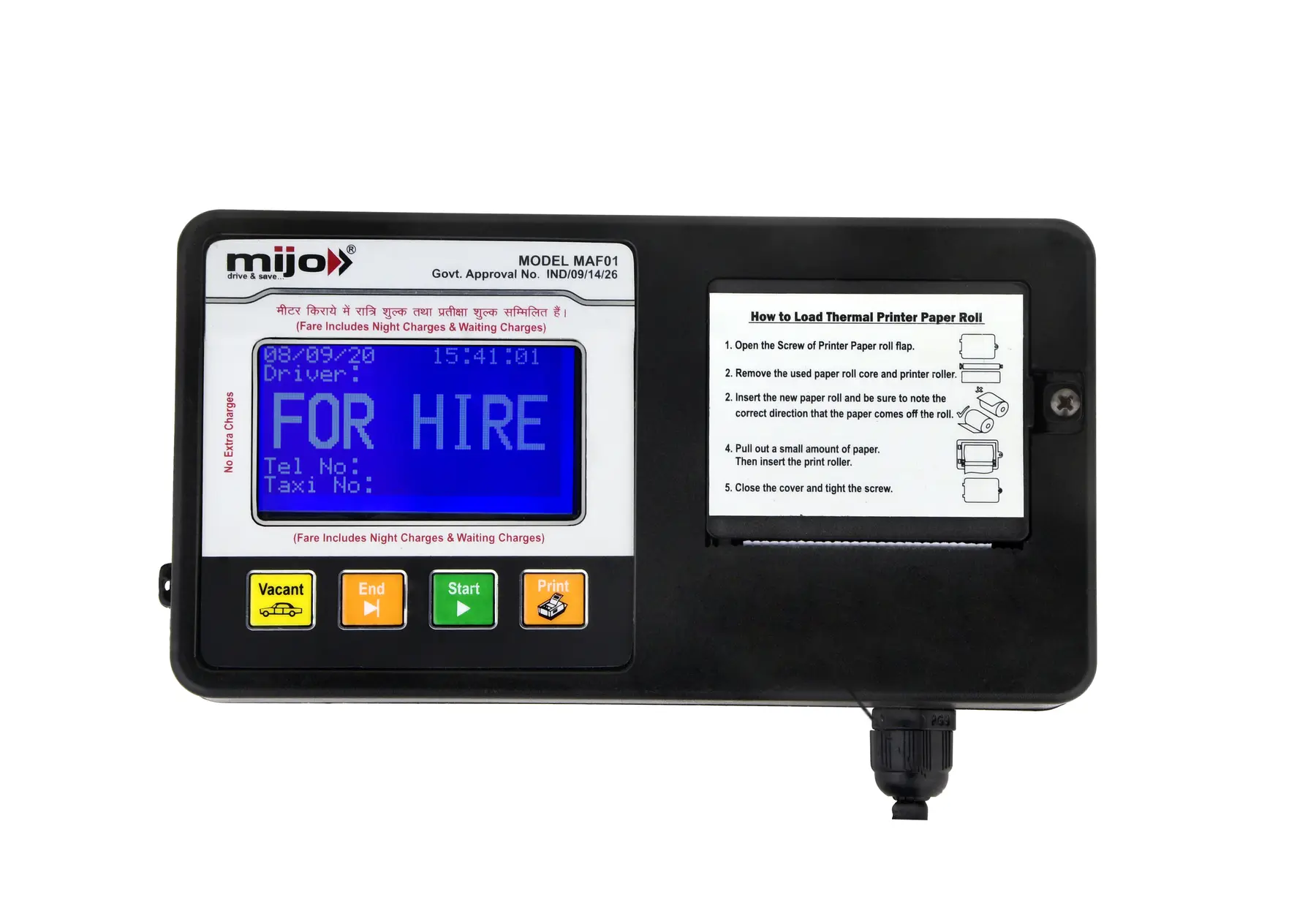 عداد الأجرة الرقمي MIJO MAF01 بطابعة مدمجة